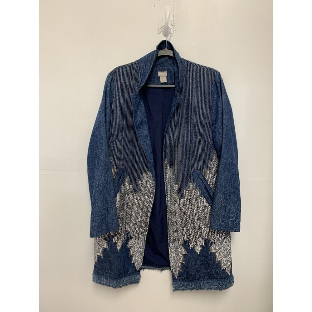 Chico's Embroidered Artisan Applique Denim Jacket Size 2
